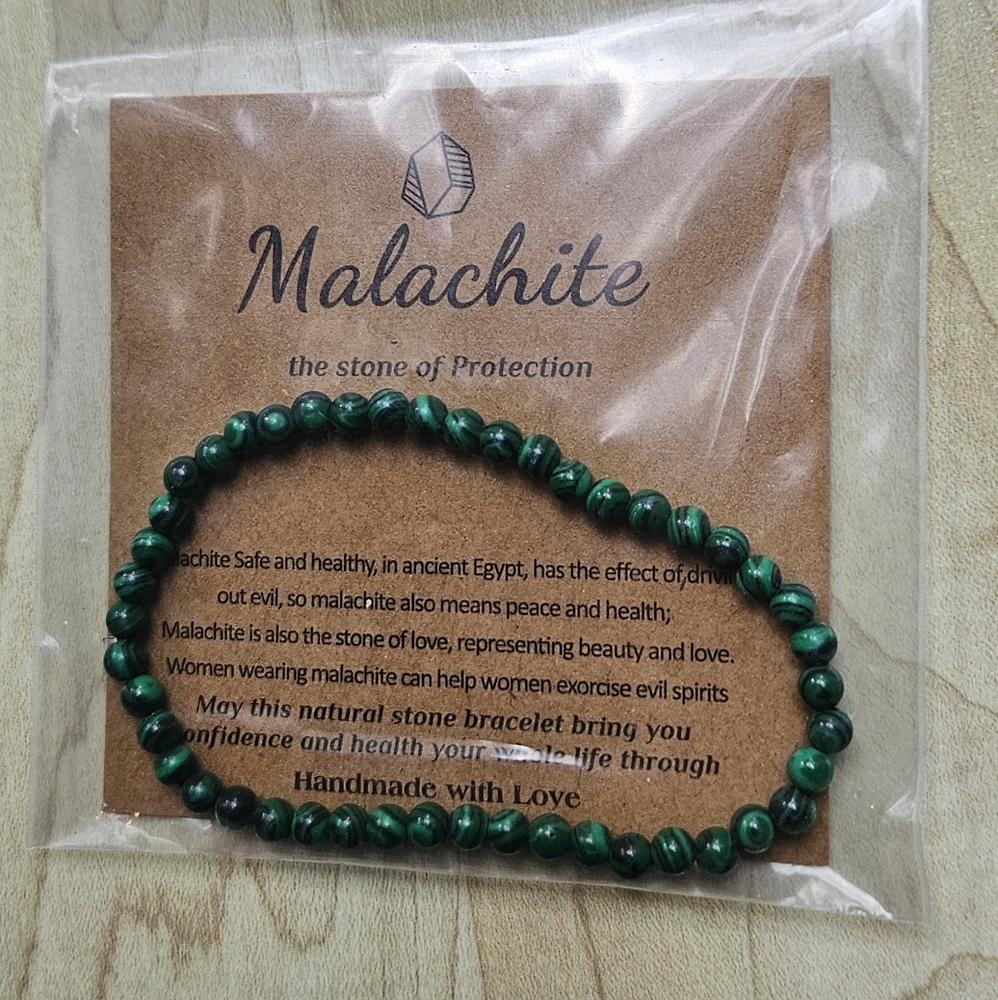Malachite Stone Stretch Elastic Bead Bracelet Natural Real Genuine Green 3 mm